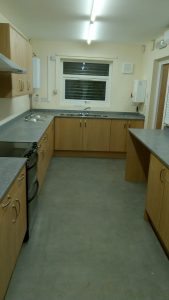 new and extended kitchen installed in 2017 by Dragonville Interiors and funded by the Banks Community Fund