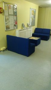 Belmont community centre's lobby with new comfortable furniture
